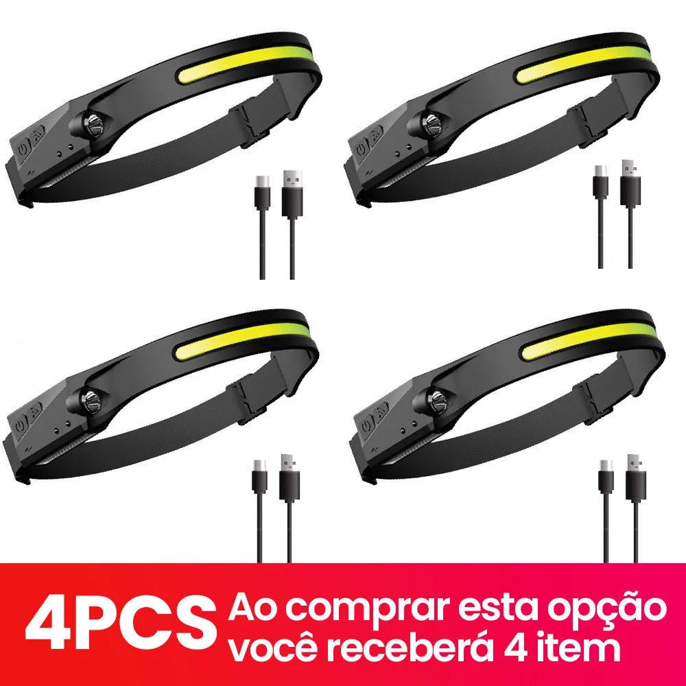 Lanterna de Cabeça LED Recarregável com Sensor de Movimento USB para Camping, Pesca e Emergência