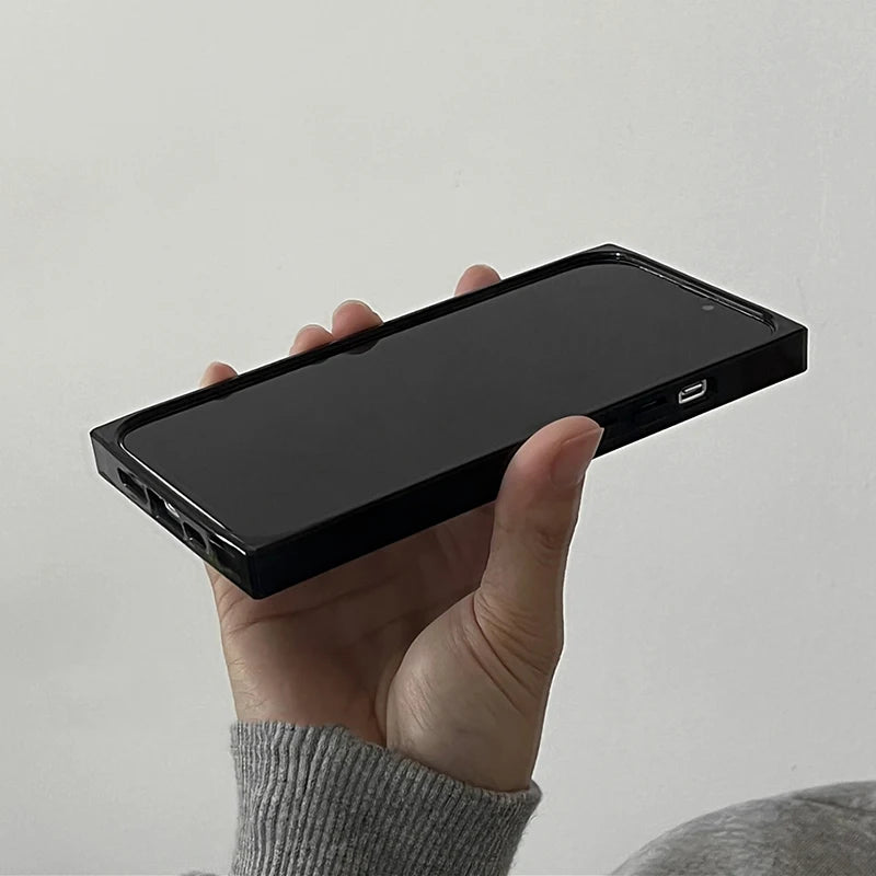 Simple Fashion Matte Black Rectangle Frame Phone Case For iPhone 17 16 15 13 14 12 Pro Max IMD TPU Shockproof Back Cover