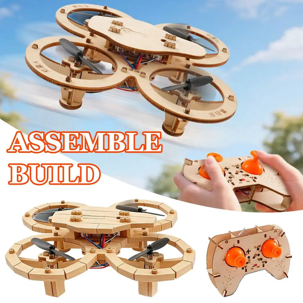 Wooden Assembly DIY Quadcopter With Remote Control Drone Educational Physics Engineering Model Puzzle Assembly Toy Model