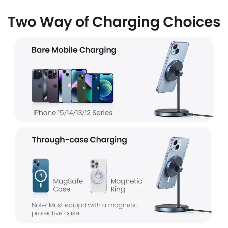 UGREEN Qi Magnetic Wireless Charger Stand Charging Holder For iPhone 16 15 Pro Max/AirPods Fast Charger MagSafe Charging