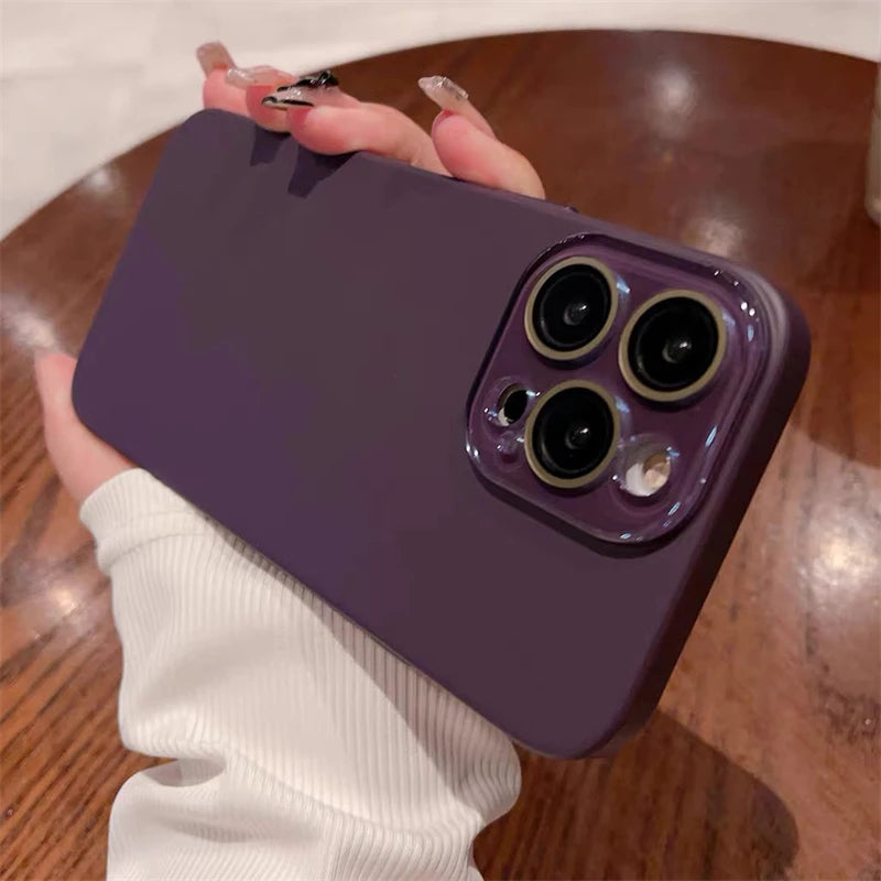 Simple Skin Friendly Matte Full Coverage Lens Protection Case For iPhone 16 15 14 13 12 11 Pro Max Plus Hard PC Shockproof Cover
