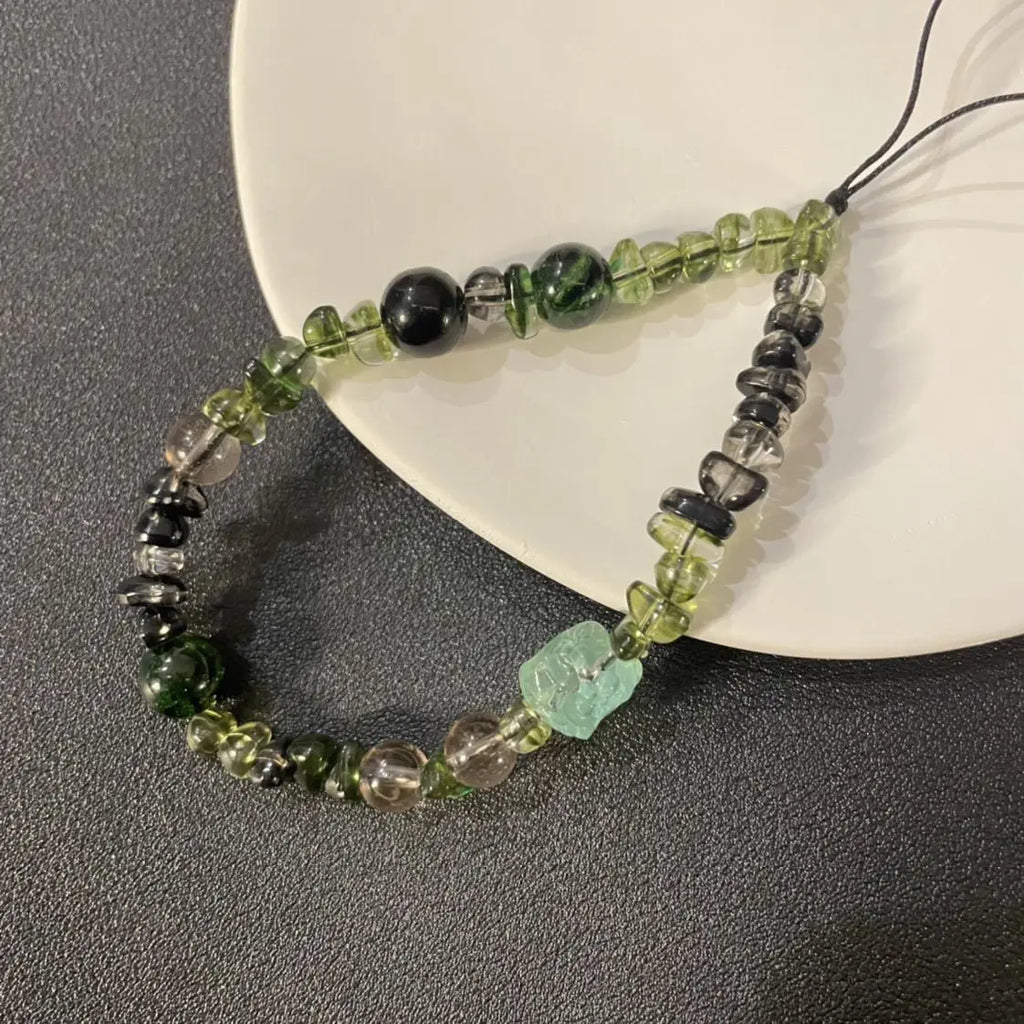 New Phone Charm Strap Ins Retro Green Transparent Imitation Jade Pendant Vintage Light Luxury Anti-Lost Cellphone Lanyard