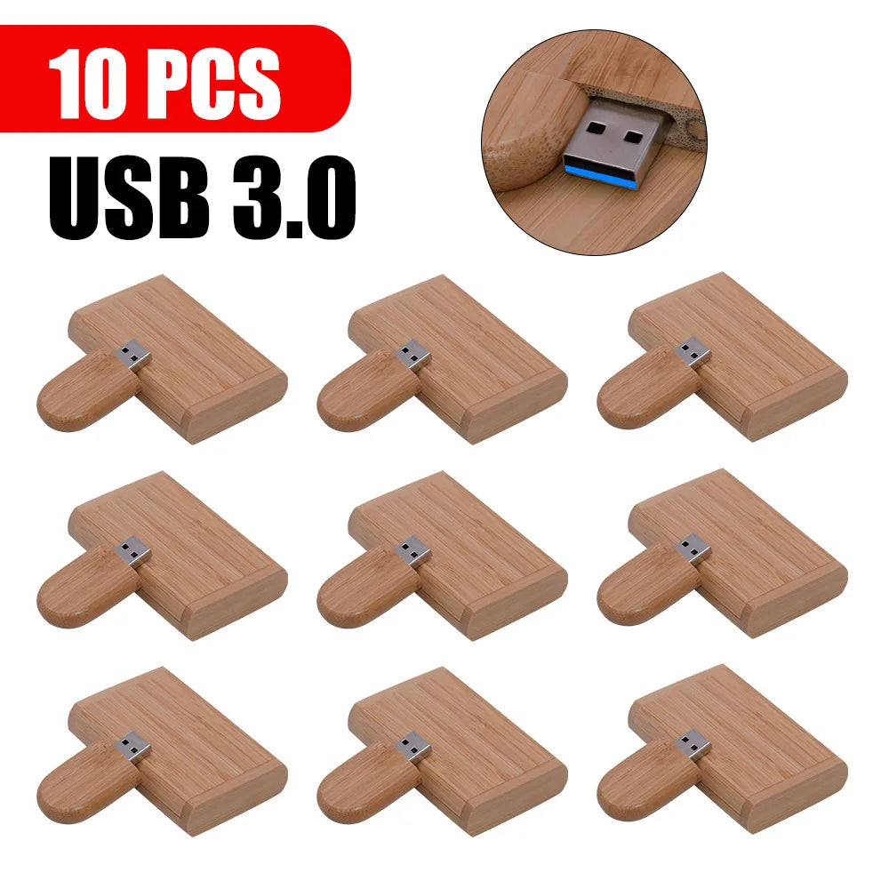 Free Logo 10PCS/LOT Wooden USB 3.0 Flash Drive 128GB High Speed Pen Drive 64GB 32GB Creative Gift Memory Stick U Disk for Laptop