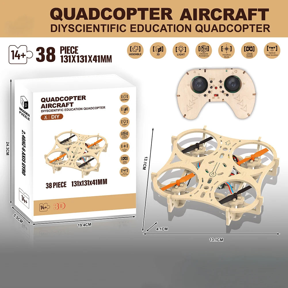 DIY Wooden Drones Kit with Stable Hovering Capability No Throttle Adjustment Needed Ideal for First Time Flyers