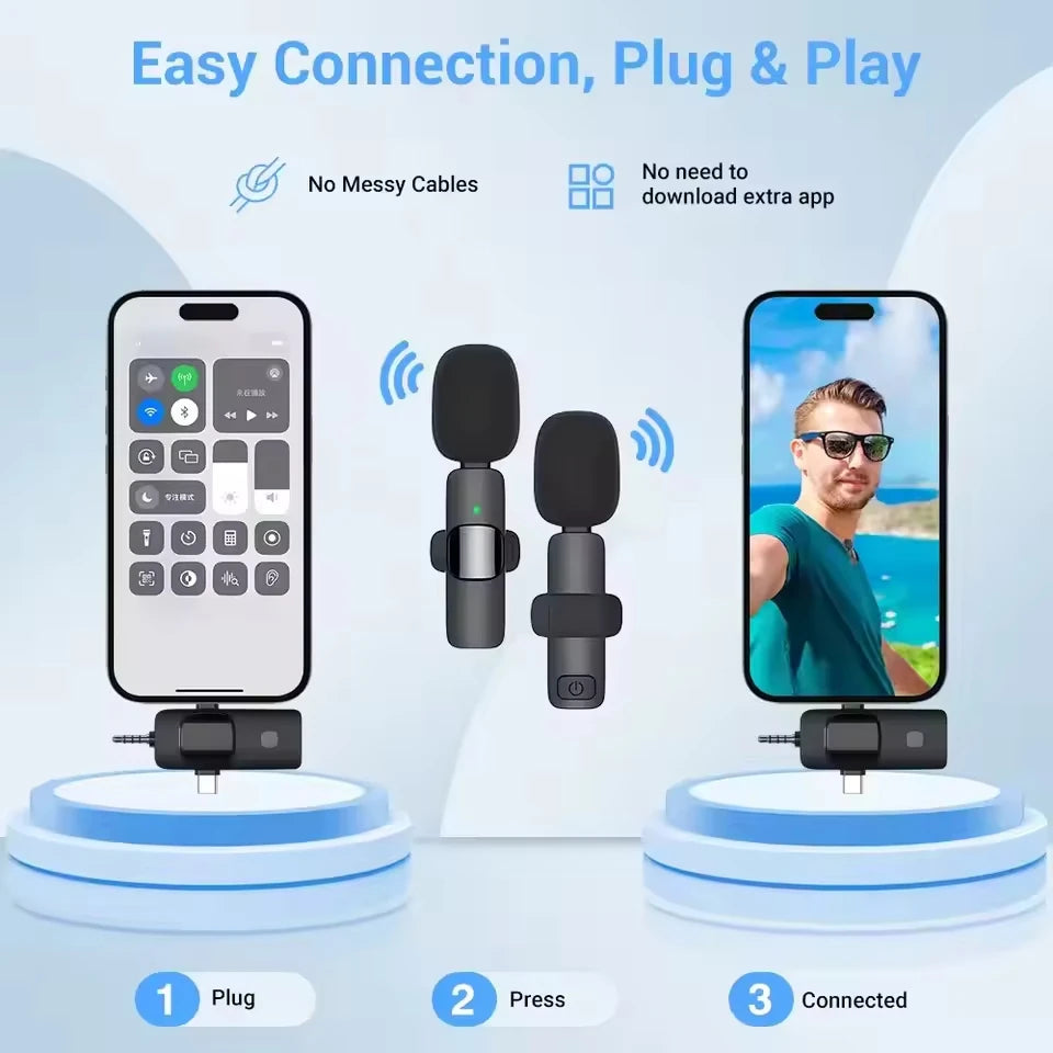 Wireless Lavalier Microphone for Cell Phone Noise Reduction Portable Audio Video Live Interview Recording For Android Type C