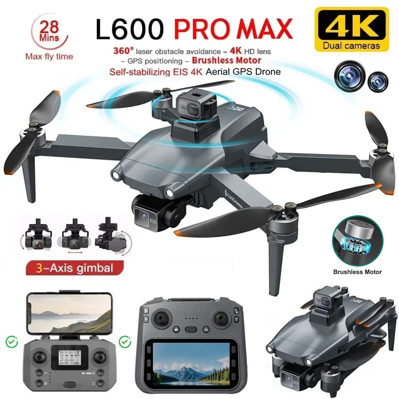 New L600 Pro MAX 4K Professional Drone With 8K HD Camera 3-Axis Gimbal GPS Dron Obstacle Avoidance 5G WIFI FPV RC Quadcopter Toy