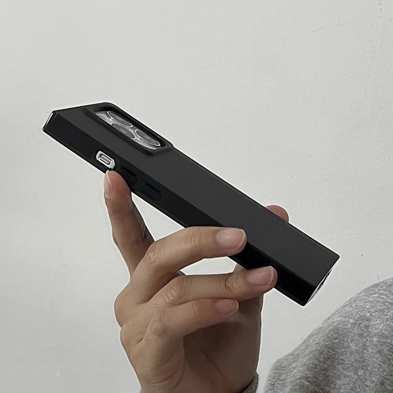 Simple Fashion Matte Black Rectangle Frame Phone Case For iPhone 17 16 15 13 14 12 Pro Max IMD TPU Shockproof Back Cover