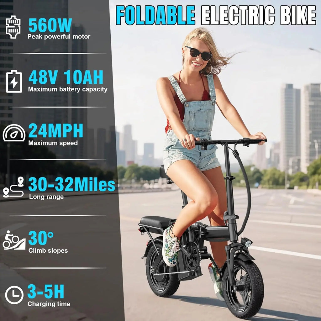 Electric Bike for Adults and Teens, 520W-1200W Motor, 20-28MPH, 32 Miles Range, 48V 10Ah Battery, 3-Level Pedal, Customized