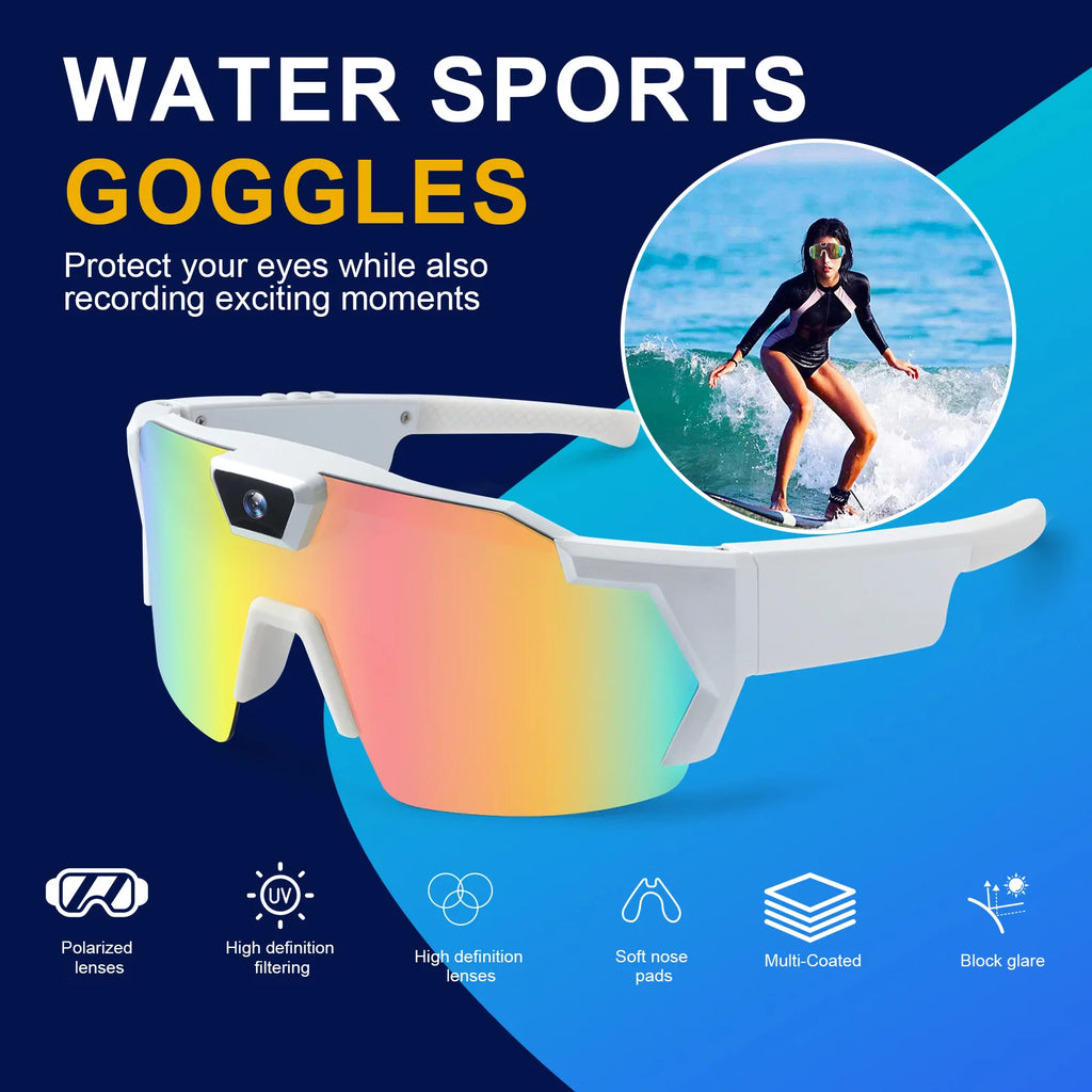 Smart Camera Sport Sunglasses & Anti-Glare Lens HD 1080P POV Video Recorder for Cycling Skiing Lightweight Comfortable Goggles
