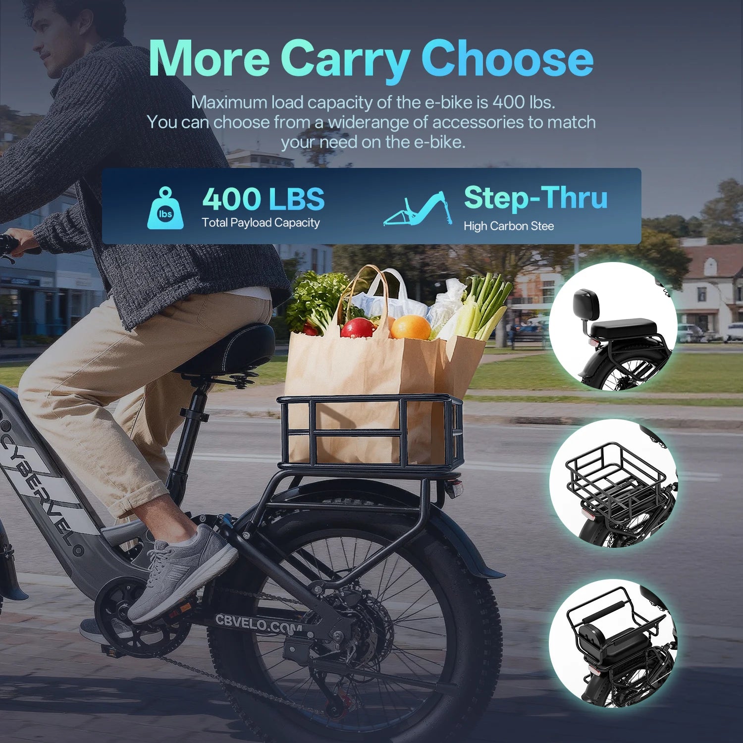 Cybervelo 1000W Peak Step-Thru Electric Bike for Adults 20" Fat Tire 7-Speed Commuter E-Bike Up to 80 Miles Long Range 48V 20Ah Removable Battery EK12 EK8