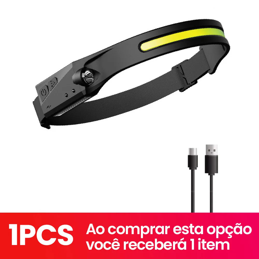 Lanterna de Cabeça LED Recarregável com Sensor de Movimento USB para Camping, Pesca e Emergência