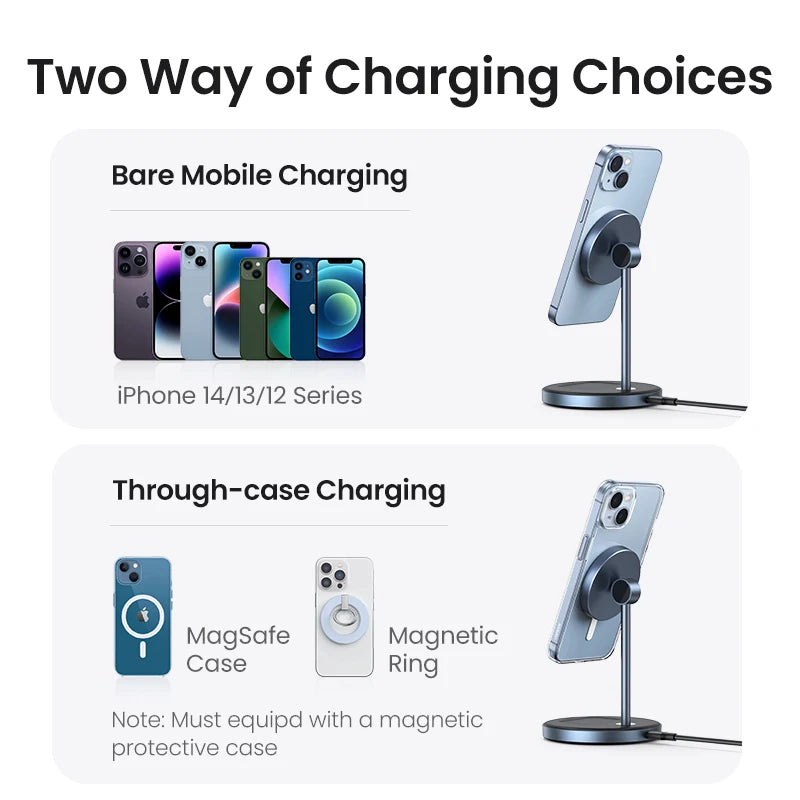 UGREEN Magnetic Wireless Charger Stand 7.5W 2-in-1 Charging Stand For iPhone 16 17 Pro Max/iPhone 14/AirPods Fast Charger