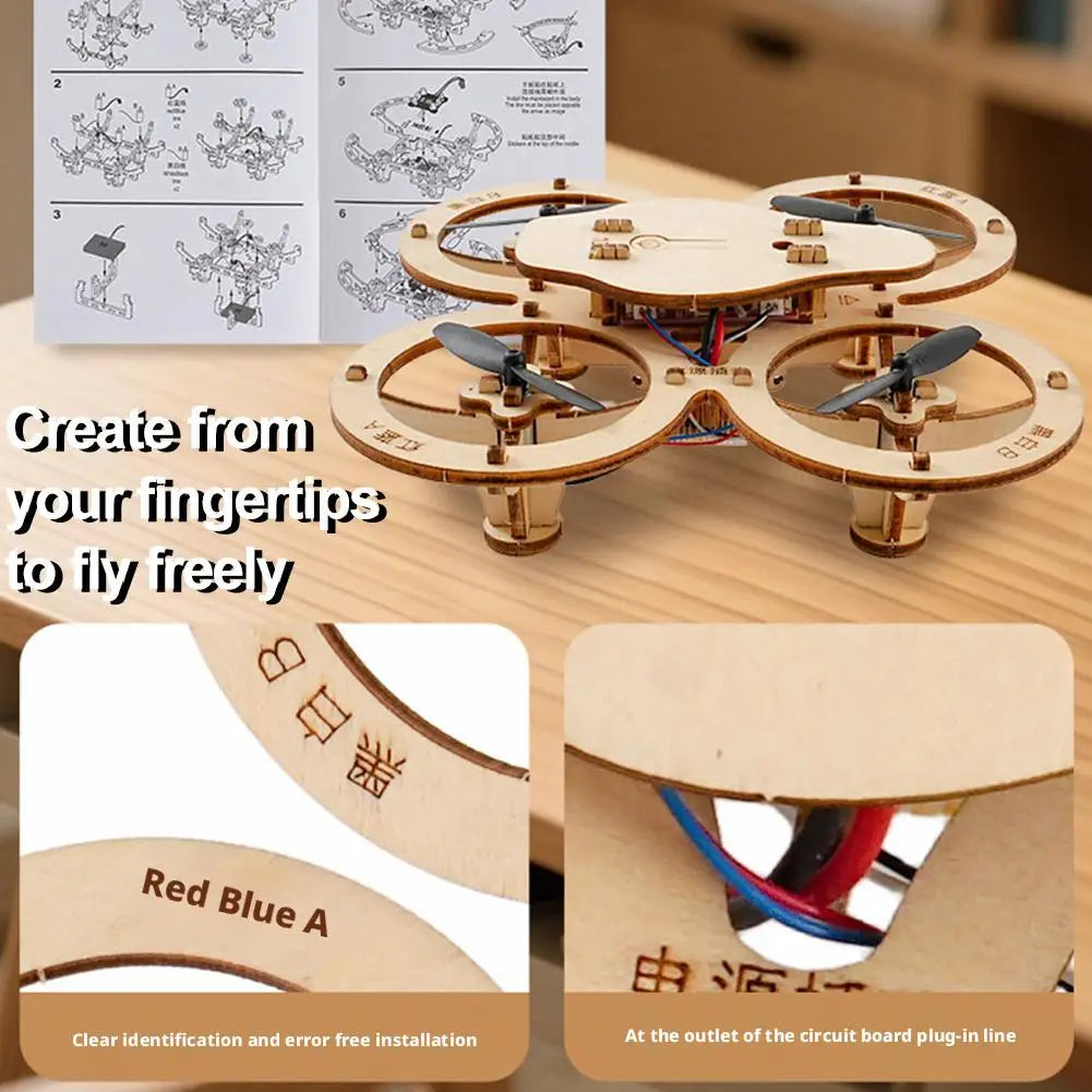 Wooden Assembly DIY Quadcopter With Remote Control Drone Educational Physics Engineering Model Puzzle Assembly Toy Model