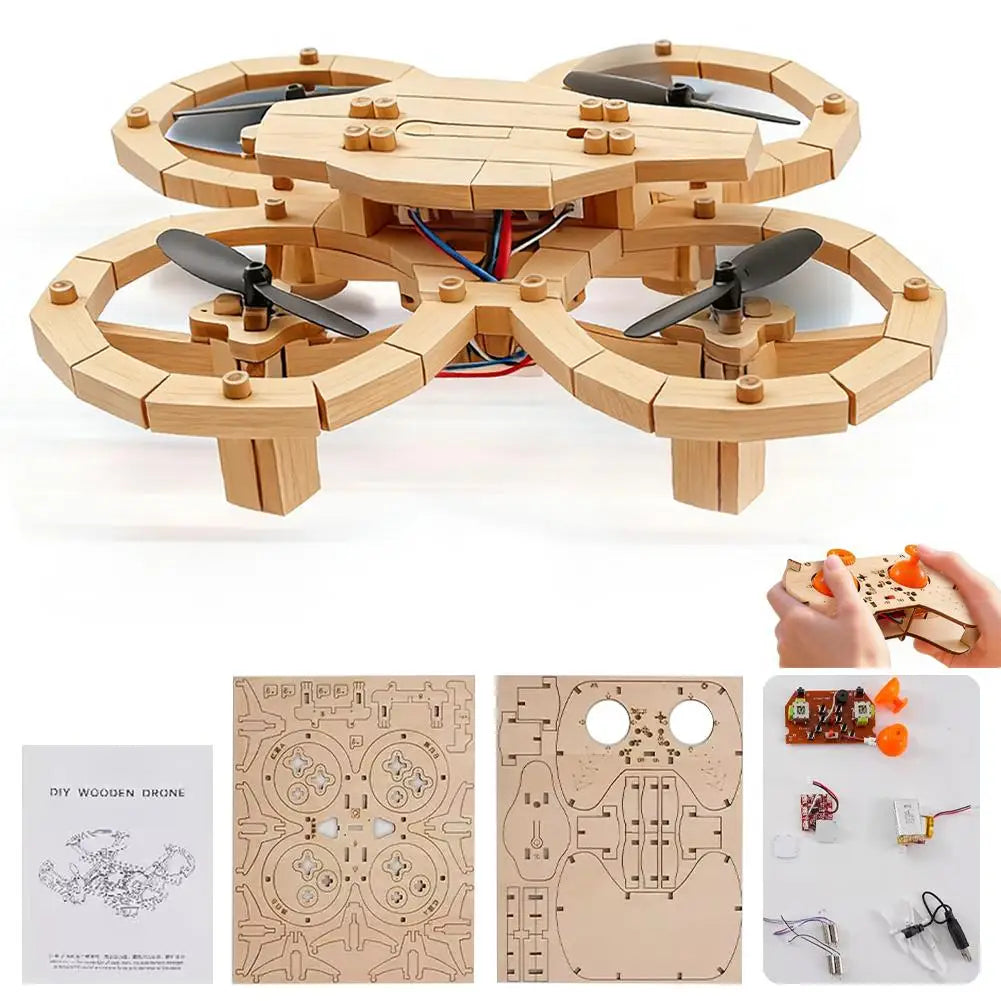 Wooden Assembly DIY Quadcopter With Remote Control Drone Educational Physics Engineering Model Puzzle Assembly Toy Model