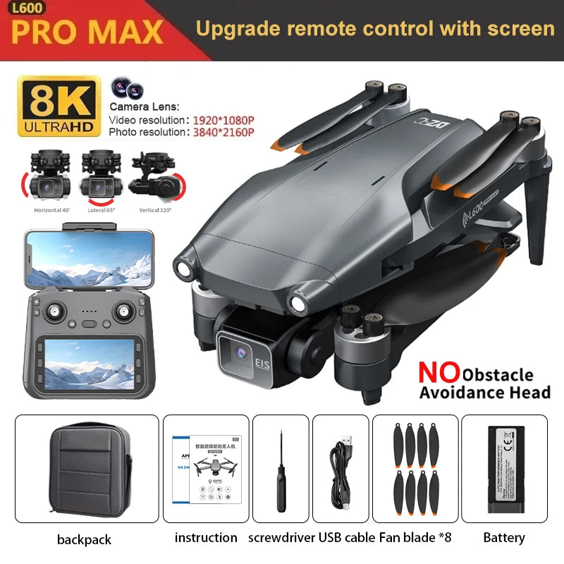 New L600 Pro MAX 4K Professional Drone With 8K HD Camera 3-Axis Gimbal GPS Dron Obstacle Avoidance 5G WIFI FPV RC Quadcopter Toy