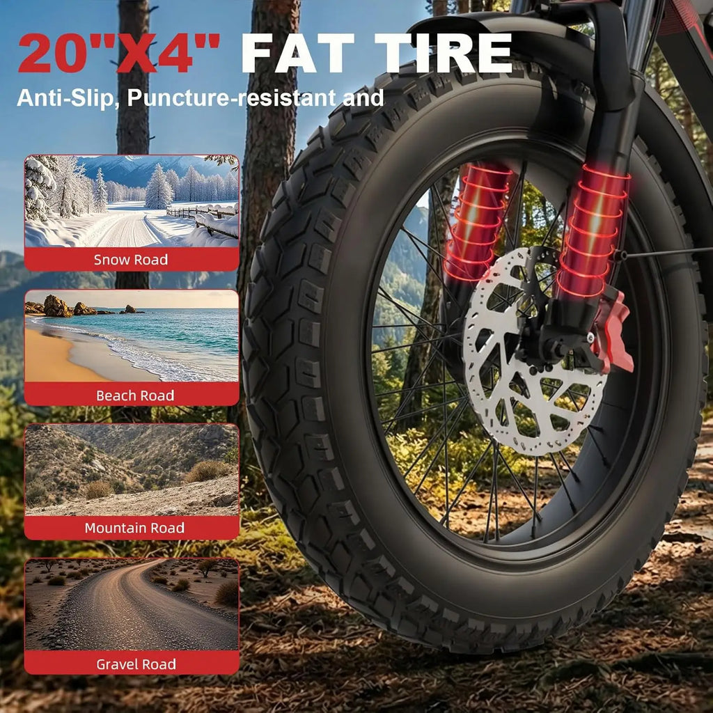 Electric Bike for Adults 1500W/2000W/3000W Peak,32/36/47MPH 20" Fat Tire Ebike, 48V 20AH/23AH/33Ah Removable Battery, Custom