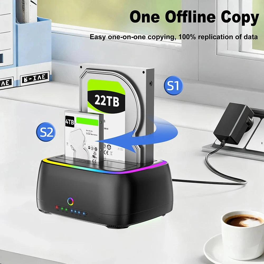 RGB HDD Docking Station SATA to USB 3.0 Adapter for 2.5/3.5 Inch HDD SSD Case HDD Box Hard Drive Enclosure PC Accessories