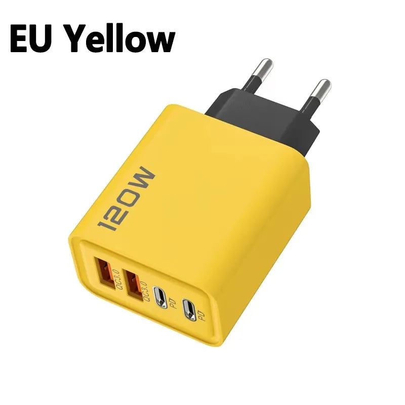 4 Ports 120W Charger Quick Charge 3.0 USB C PD Type C USB Phone Chargers Fast Charging Adapter For iPhone Samsung Xiaomi Huawei