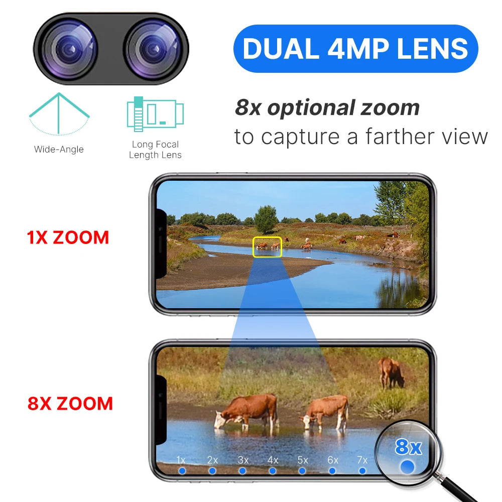 Hiseeu 4K 8MP Dual Lens PTZ Wifi IP Camera 8X Zoom Outdoor HD Full Color Night Vision Human Detection Video Surveillance Cameras