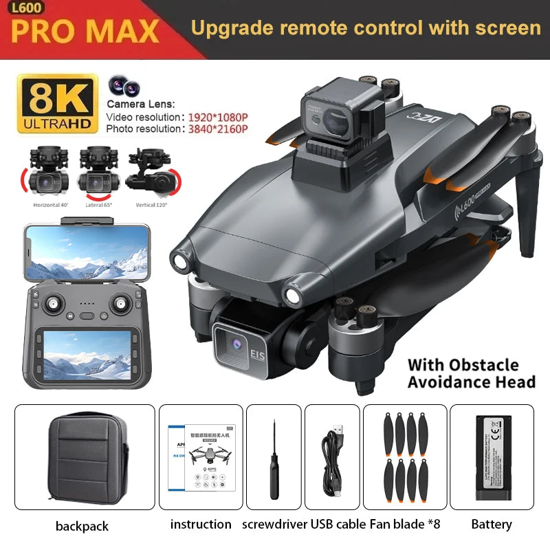 New L600 Pro MAX 4K Professional Drone With 8K HD Camera 3-Axis Gimbal GPS Dron Obstacle Avoidance 5G WIFI FPV RC Quadcopter Toy