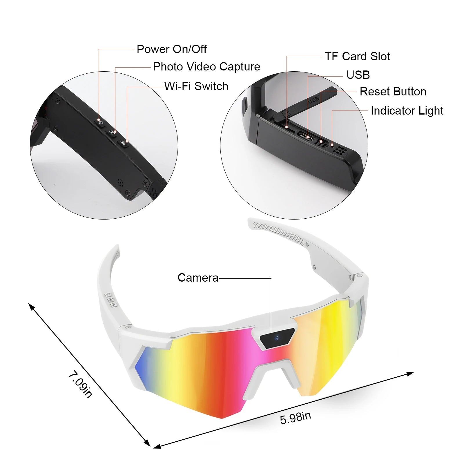 Smart Camera Sport Sunglasses & Anti-Glare Lens HD 1080P POV Video Recorder for Cycling Skiing Lightweight Comfortable Goggles