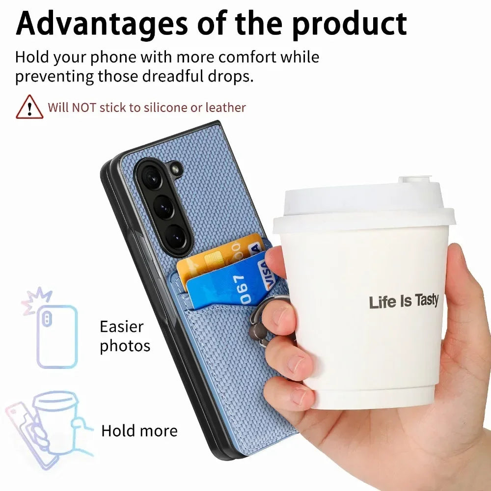 PU Leather for Samsung Galaxy Z Fold 7 6 5 4 3 5G Wallet Phone Case with Credit Card Slot Holder Shockproof Ring Stand Cover