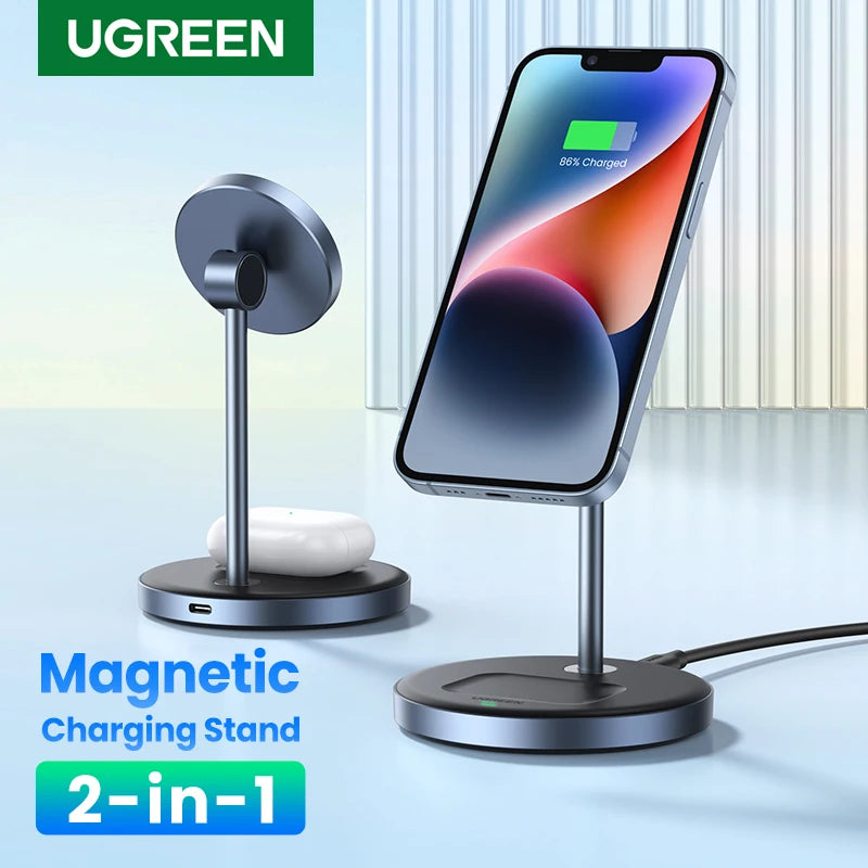 UGREEN Qi Magnetic Wireless Charger Stand Charging Holder For iPhone 16 15 Pro Max/AirPods Fast Charger MagSafe Charging