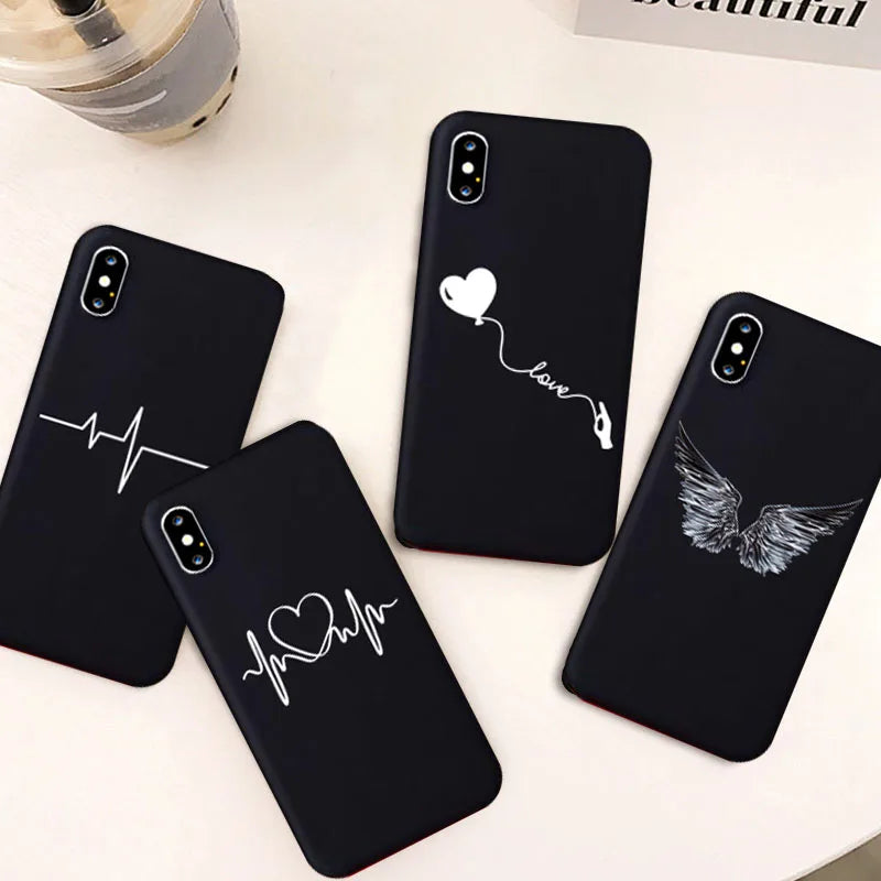Abstract Art Line Love Heart Pattern Phone Case for IPhone 15 Pro MAX 14 13 12 7 XS 11 XR X 8 Plus SE2 Black Silicone Soft Cover