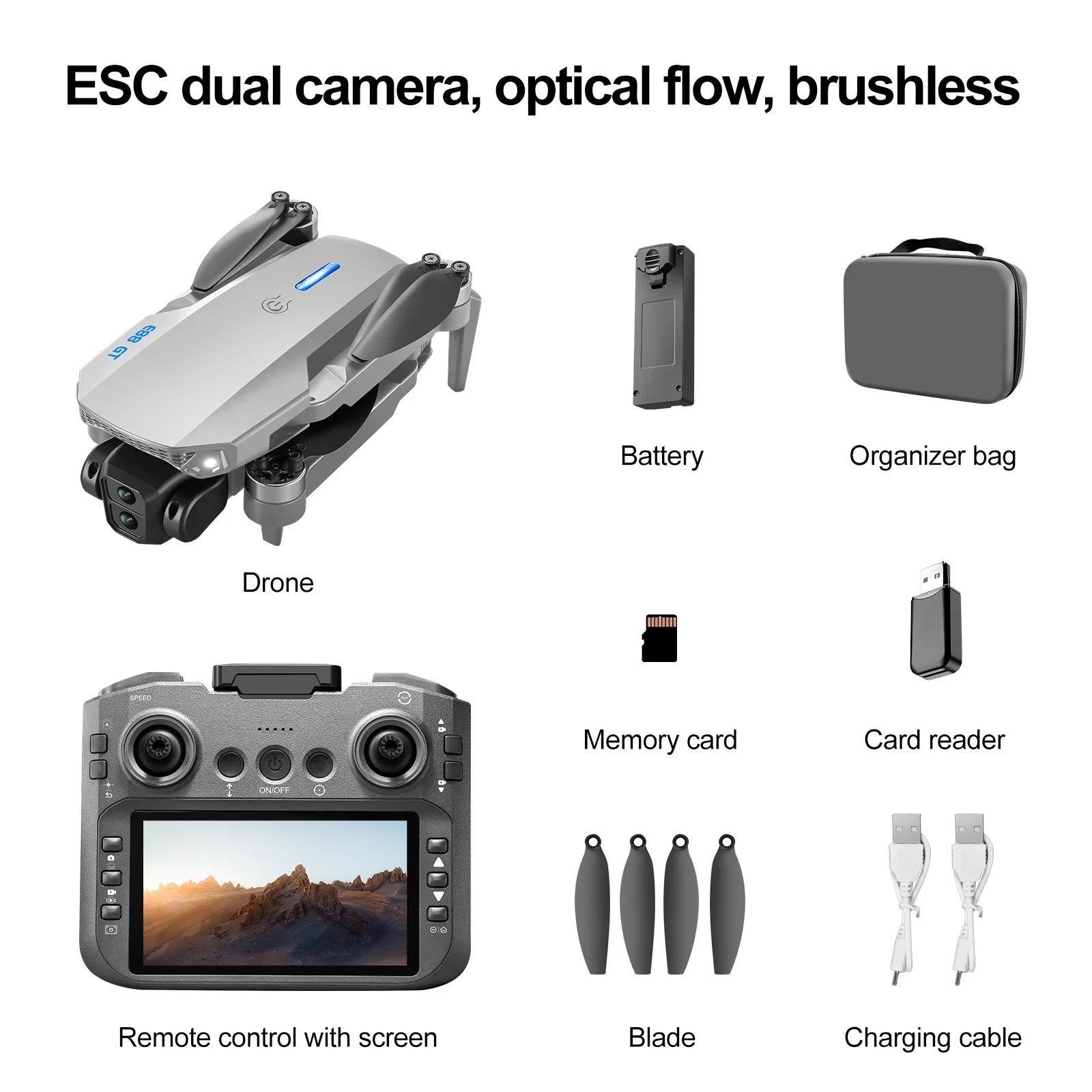 New E88 GT 4K Professional High-definition Drone Aerial Photography 12.5-inch Screen Remote Control Optical Flow Quadcopter Toys