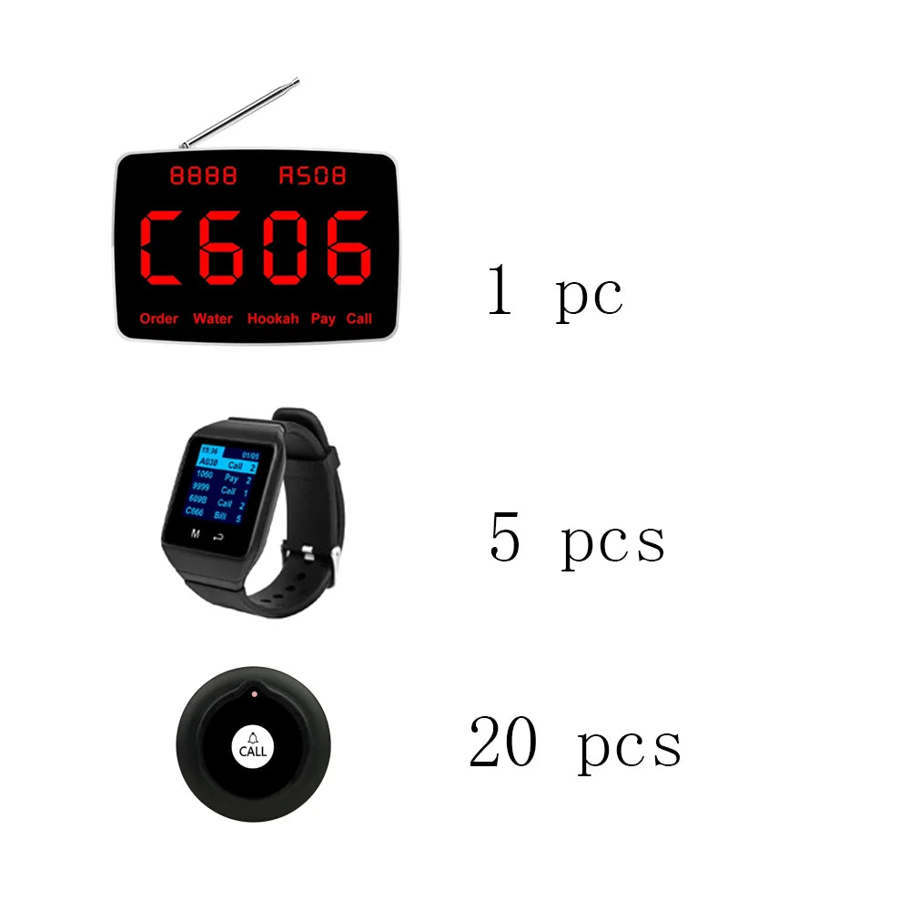 QWICALL 30 Call Button Transmitter 5 Waiter Watch Pager Receiver Wireless Restaurant Hotel Bar Service Guest Calling System