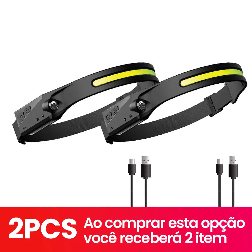Lanterna de Cabeça LED Recarregável com Sensor de Movimento USB para Camping, Pesca e Emergência
