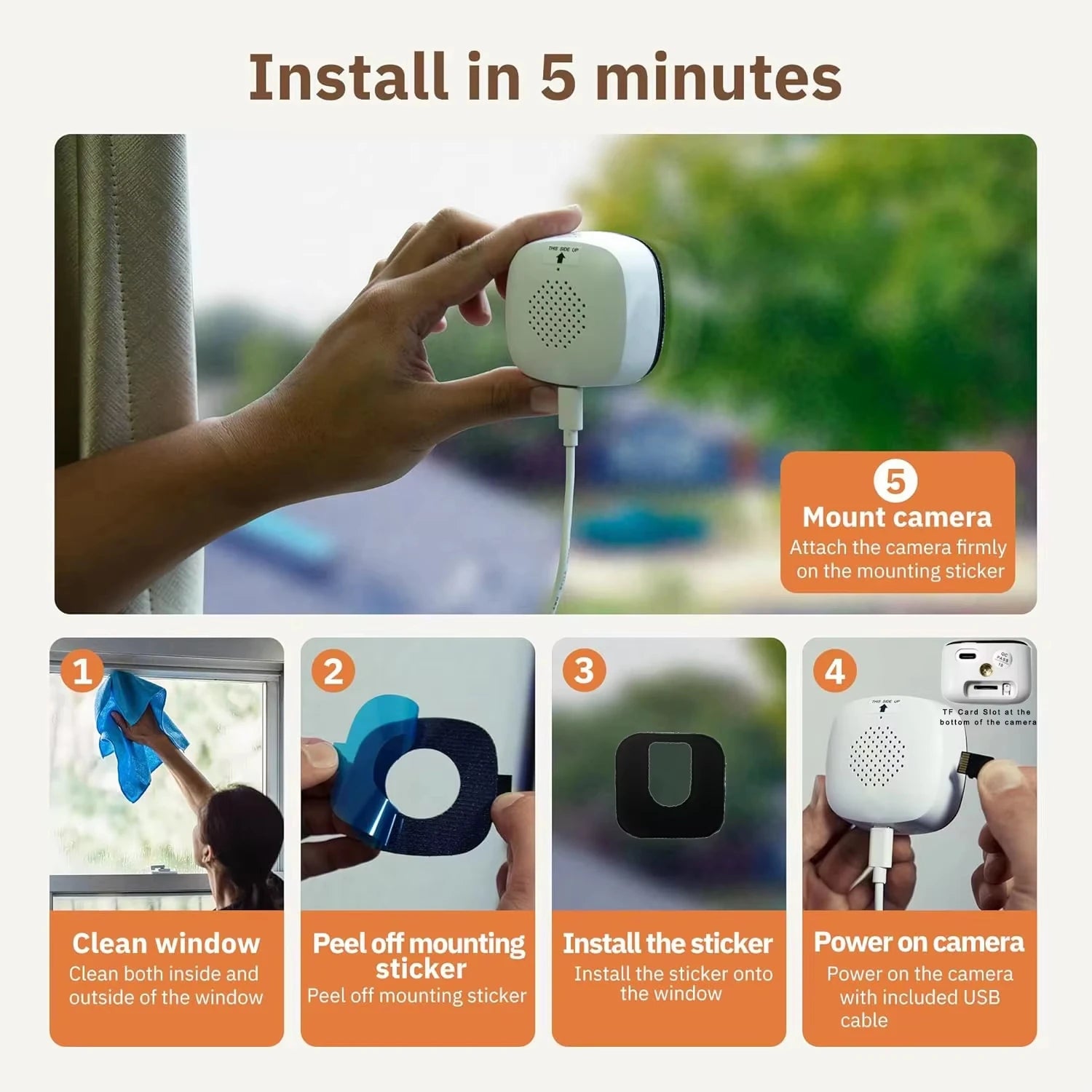 Mini Window Camera Replaces Outdoor Cameras 2.4/5GHz WiFi Camera 3MP Resolution Full-Color Night Vision Through Window Camera