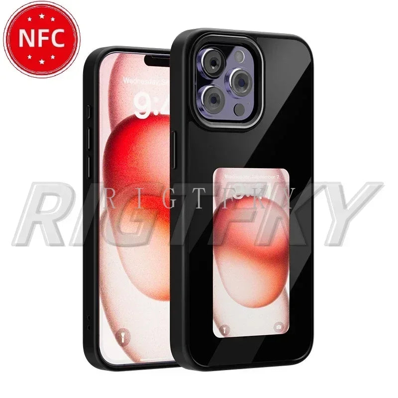 New-tech NFC Function 4 Colors E ink Phone Case For iPhone 16 15 14 13 Pro Max DIY Screen Smart Phone Case Fundas Battery Free