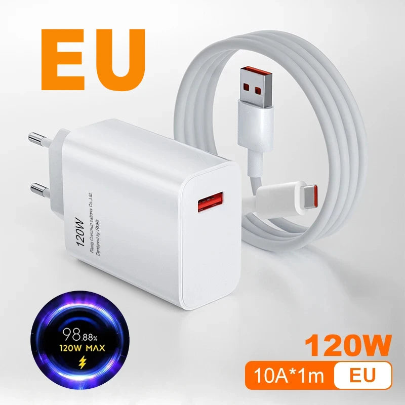 Oiginal 120W Charger Turbo Fast Charge Eu/Us Hypercharge Adapter for Xiaomi Redmi Note 11 12 13 Pro Plus 5G Mi 14 13 13T Cable