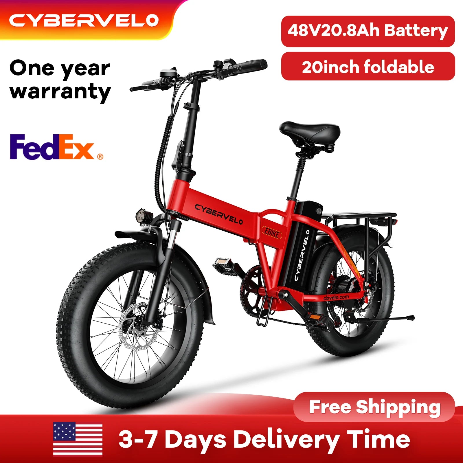 Cybervelo 1000W Peak Electric Bike for Adults Foldable 28+MPH 80Miles Removable Battery Fat Tire Off-road E-bike EK4 EK5 Mars700