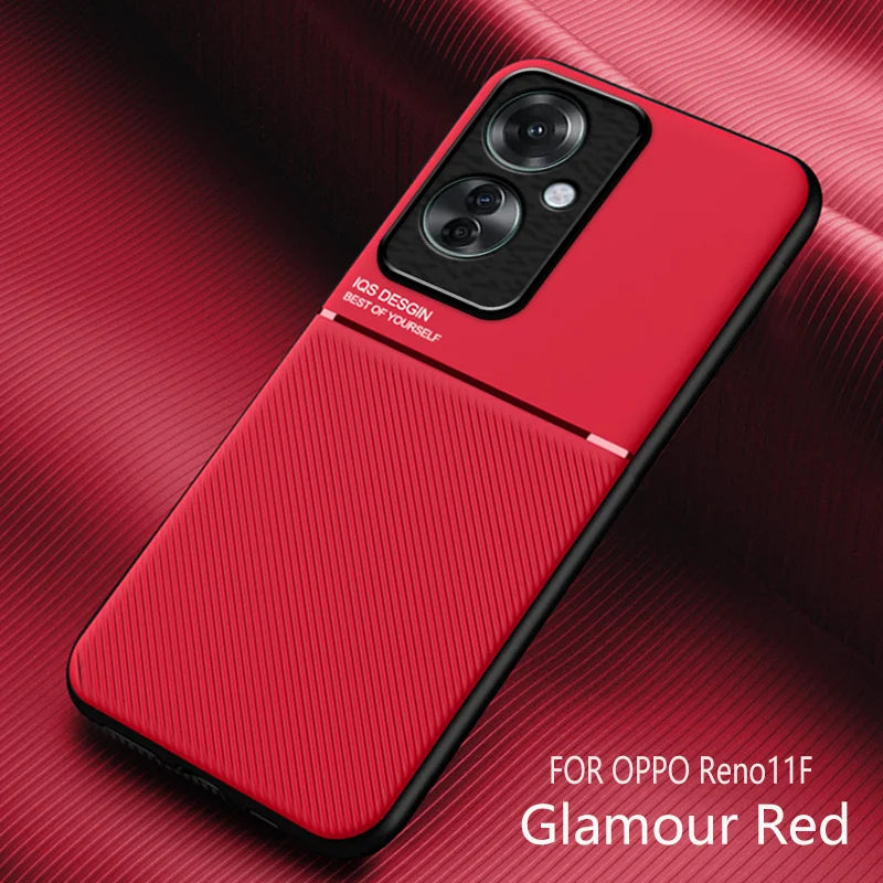 For OPPO Reno11F 5G Case Car Magnetic Holder Leather Plate Phone Cases For OPPO Reno11 F Reno 11F 11 F 5G Soft Frame Back Cover