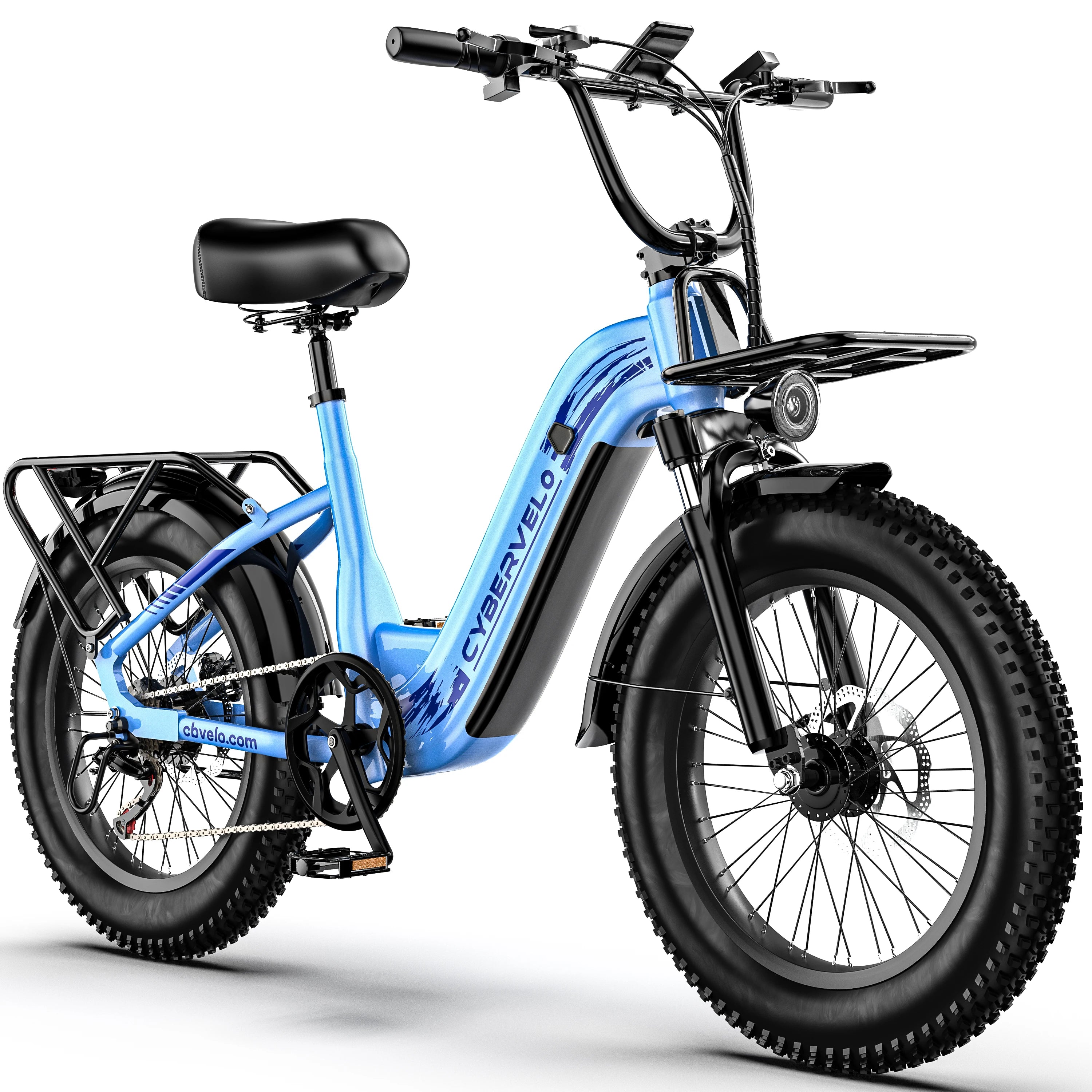 Cybervelo 1000W Motor Peak Electric Bike for Adults 48V 20AH Removable Battery Step Thru EBike 30+MPH 80 Miles Max Range 20" Fat Tire Electric Bicycles with 7 Speed EK8