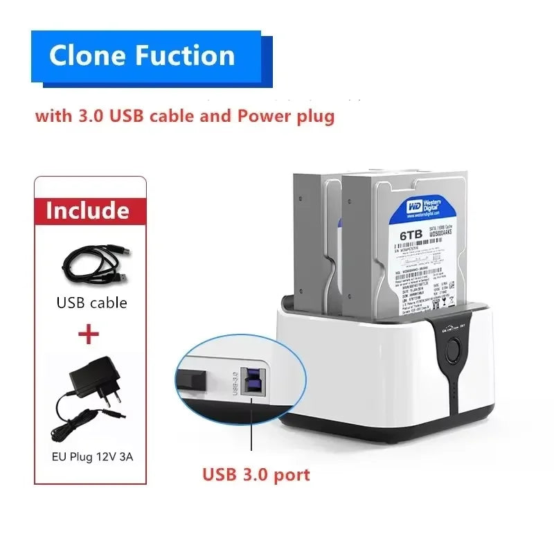RGB HDD Docking Station SATA to USB 3.0 Adapter for 2.5/3.5 Inch HDD SSD Case HDD Box Hard Drive Enclosure PC Accessories