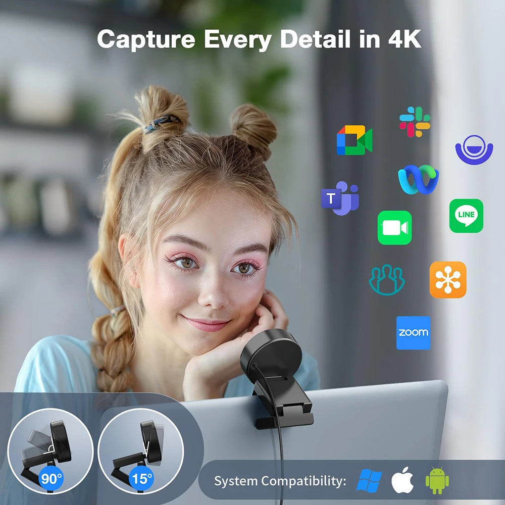 Webcam 4K Web Camera 1080P 60fps with Microphone Mini USB Camera for Computer/ Desktop / Laptop EMEET Webcam