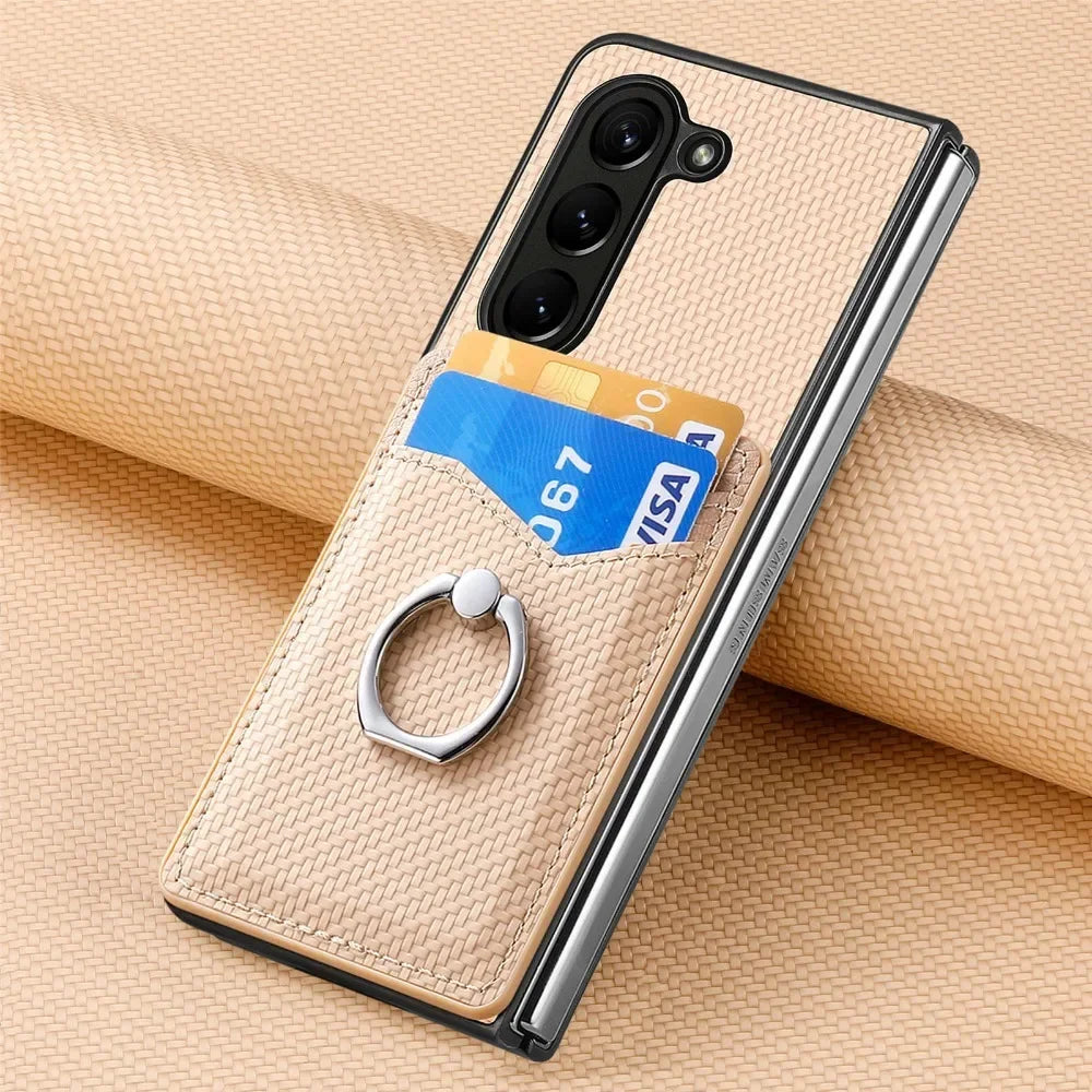 PU Leather for Samsung Galaxy Z Fold 7 6 5 4 3 5G Wallet Phone Case with Credit Card Slot Holder Shockproof Ring Stand Cover