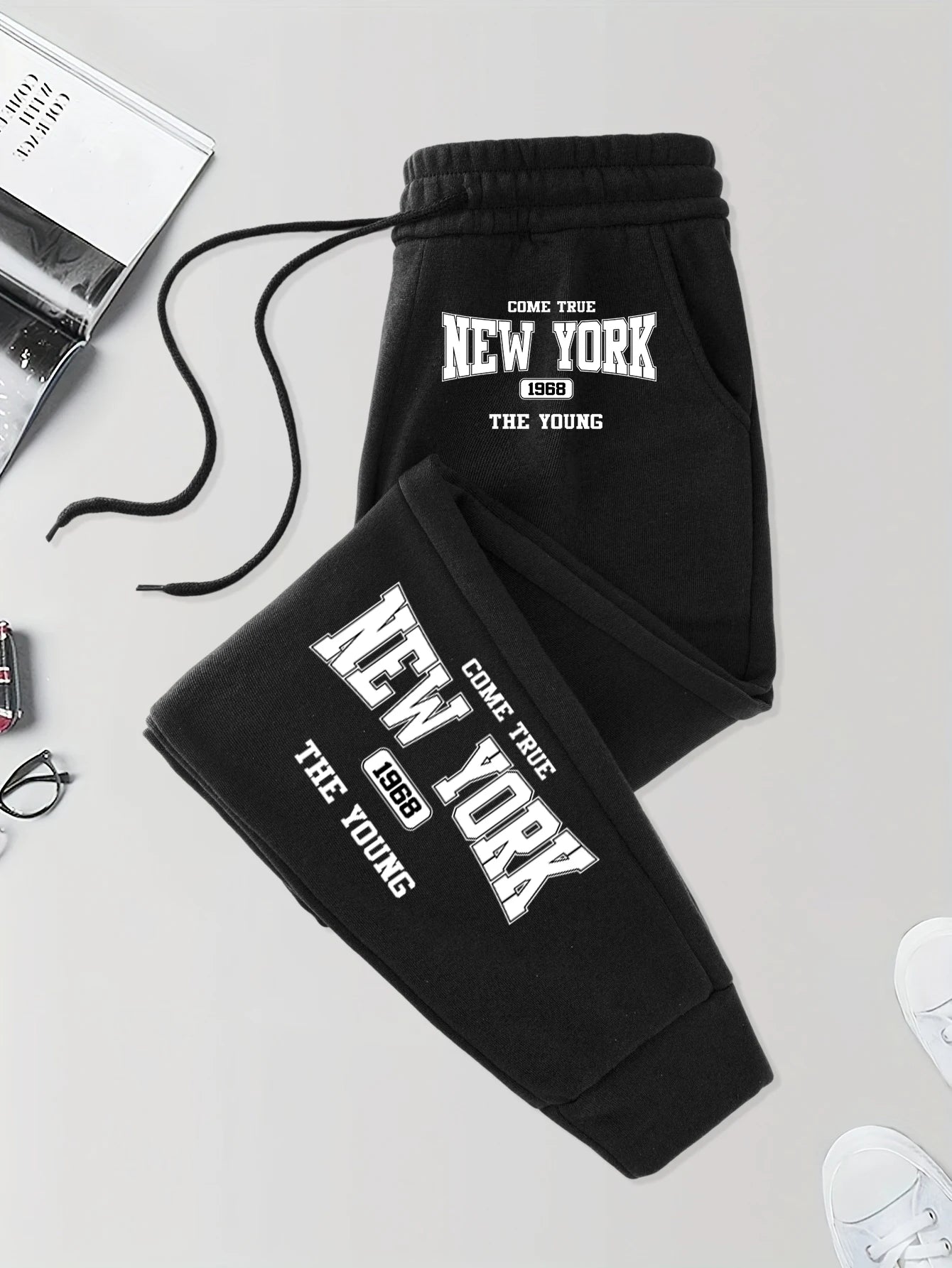 New York The Young Art Letter Print Man Autumn Fashion Sportpants Warm Soft Britches Street Pocket Long Pant Comfy Fleece Pants