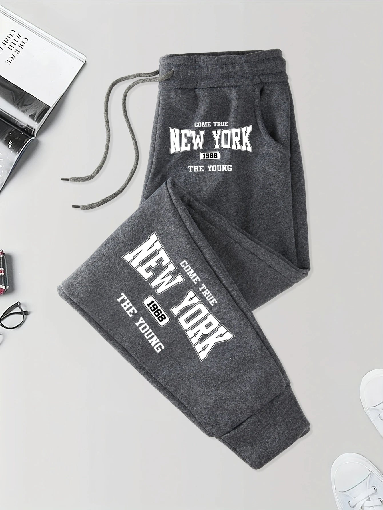 New York The Young Art Letter Print Man Autumn Fashion Sportpants Warm Soft Britches Street Pocket Long Pant Comfy Fleece Pants