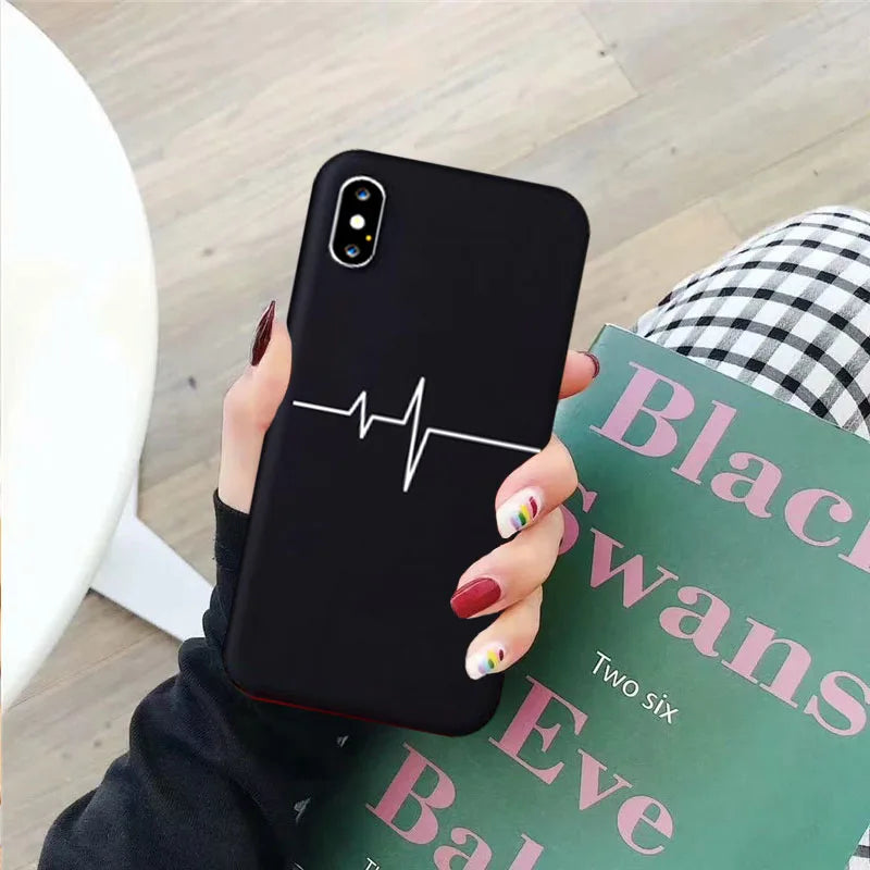 Abstract Art Line Love Heart Pattern Phone Case for IPhone 15 Pro MAX 14 13 12 7 XS 11 XR X 8 Plus SE2 Black Silicone Soft Cover