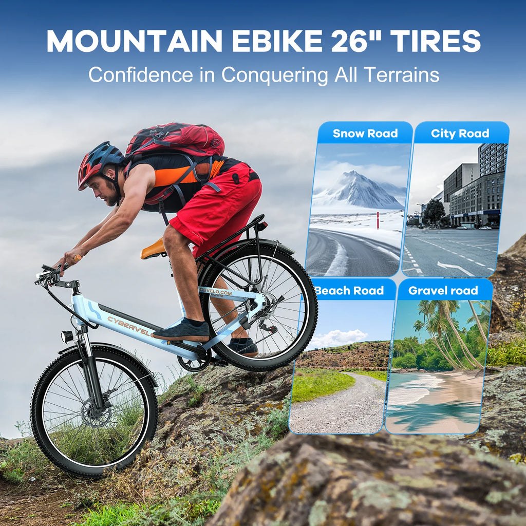 Cybervelo Urban Commute E-Bike, 48V 1000W Peak Motor Detachable Battery 7-Speed Shift Electric Bike 26" Step-Thru Adults EK2
