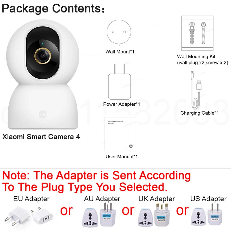 XIAOMI 360° Smart Camera 4，Dual-band Wi-Fi 6，8MP 4K HDR AI Tracking，Home Security Baby Monitor，Chinese Version With Adapter