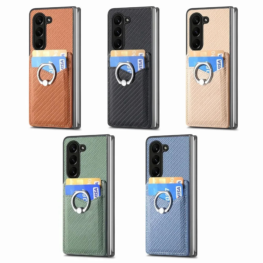 PU Leather for Samsung Galaxy Z Fold 7 6 5 4 3 5G Wallet Phone Case with Credit Card Slot Holder Shockproof Ring Stand Cover