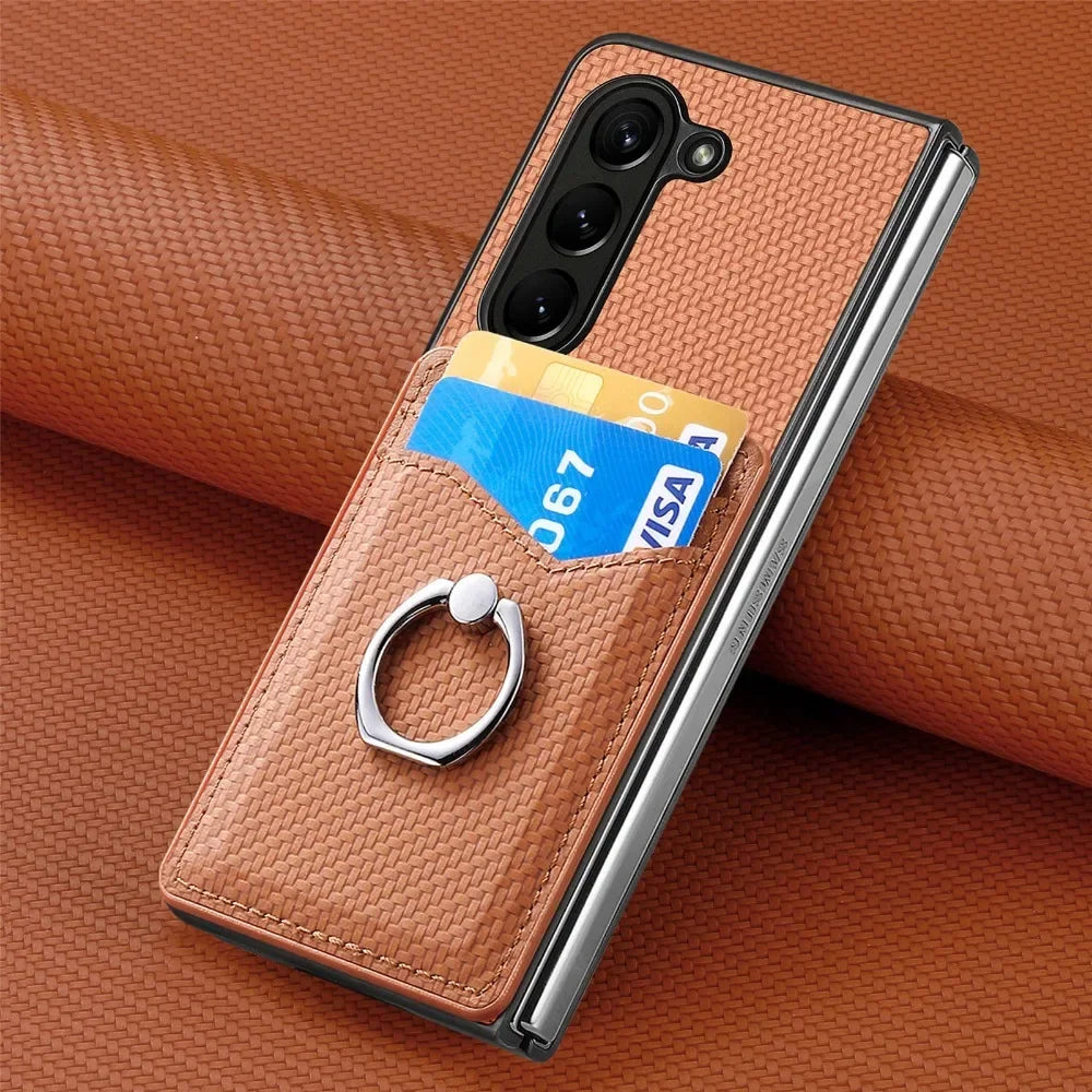 PU Leather for Samsung Galaxy Z Fold 7 6 5 4 3 5G Wallet Phone Case with Credit Card Slot Holder Shockproof Ring Stand Cover
