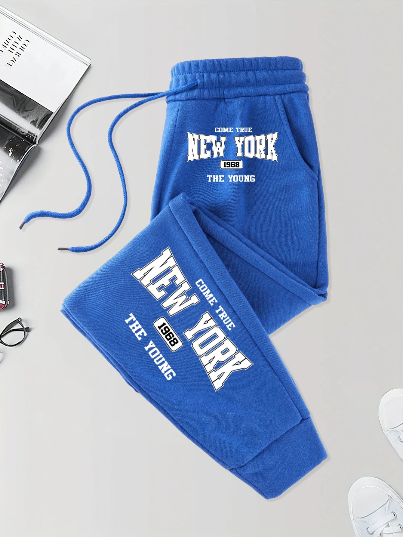 New York The Young Art Letter Print Man Autumn Fashion Sportpants Warm Soft Britches Street Pocket Long Pant Comfy Fleece Pants
