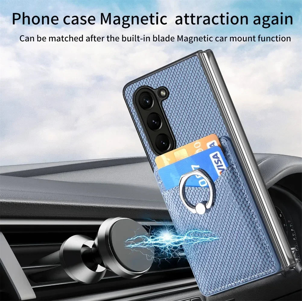 PU Leather for Samsung Galaxy Z Fold 7 6 5 4 3 5G Wallet Phone Case with Credit Card Slot Holder Shockproof Ring Stand Cover