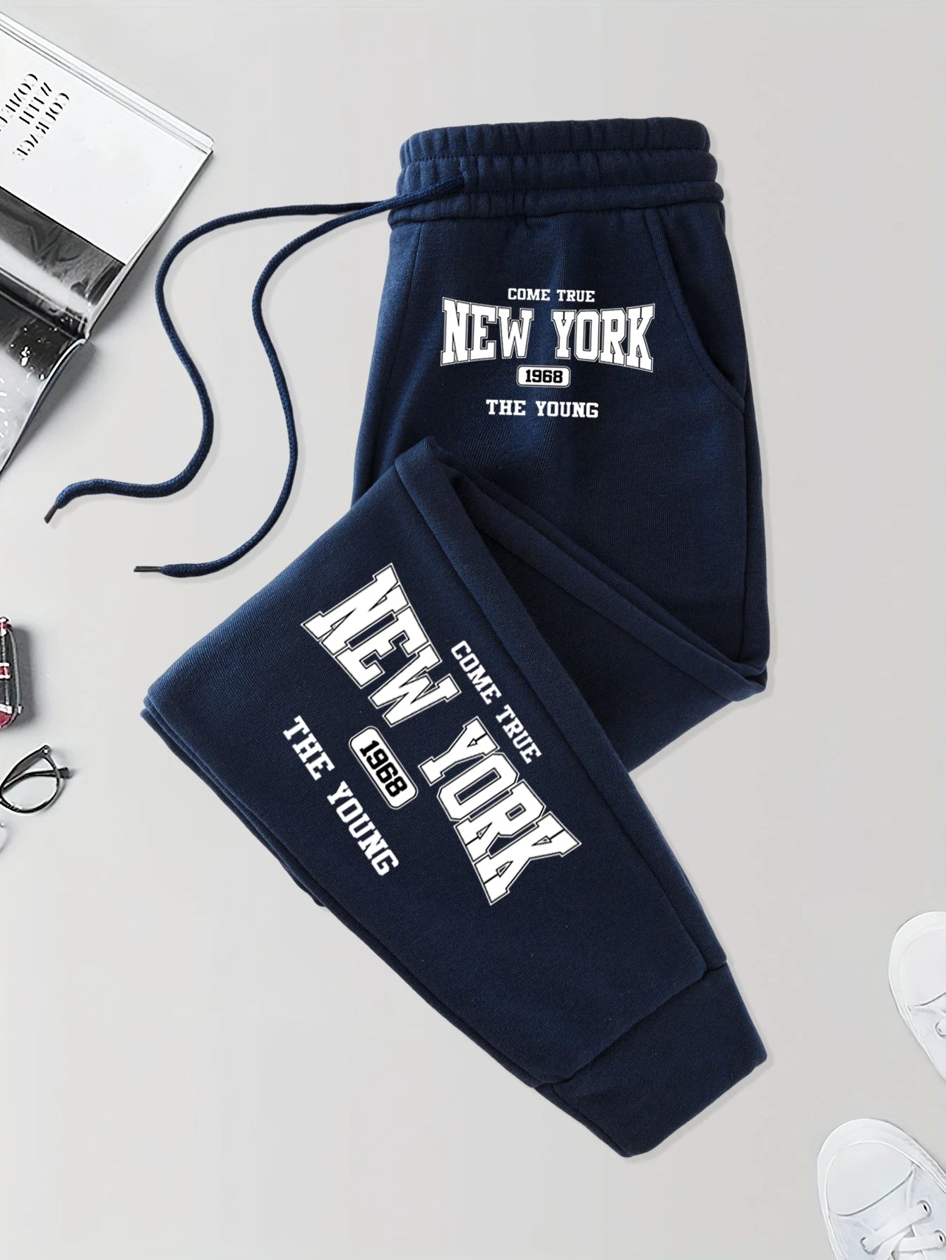 New York The Young Art Letter Print Man Autumn Fashion Sportpants Warm Soft Britches Street Pocket Long Pant Comfy Fleece Pants